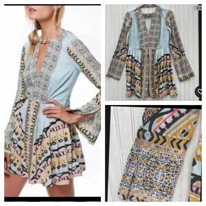 🌸 Free People Boho Patchwork Mini Dress – Size 2
